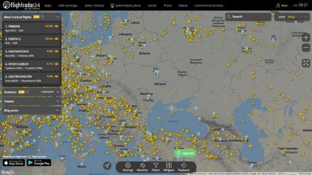 Моментна радарна снимка от полетите на гражданската авиация над Европа