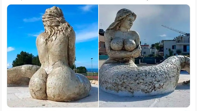 Статуя на русалка с пищни форми ядоса италианците