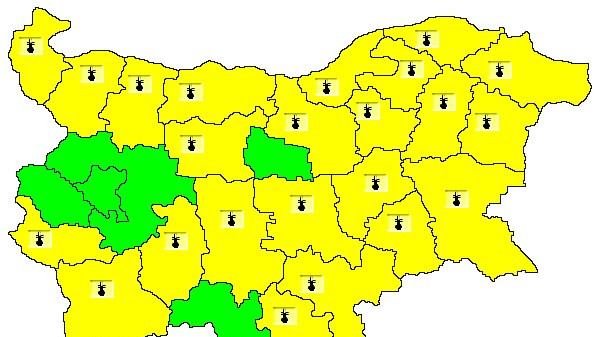 Жълт код за високи температури в почти цялата страна в сряда