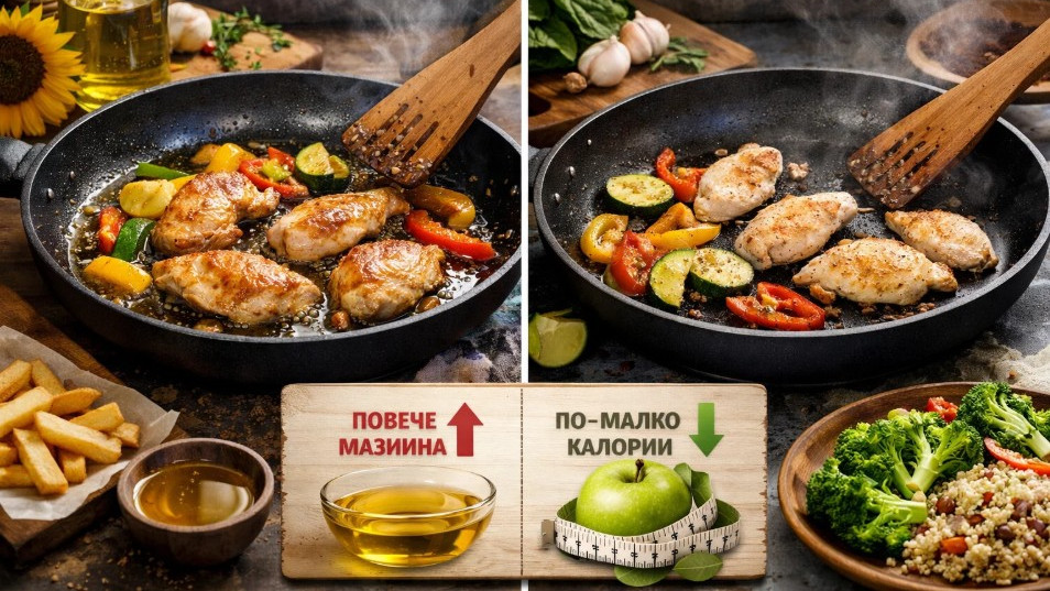 Каква е разликата между готвене с олио и без олио и кое е по-добре