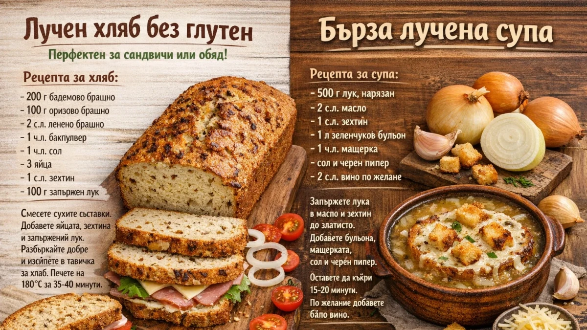 Рецепта за лучен хляб без глутен и бърза лучена супа