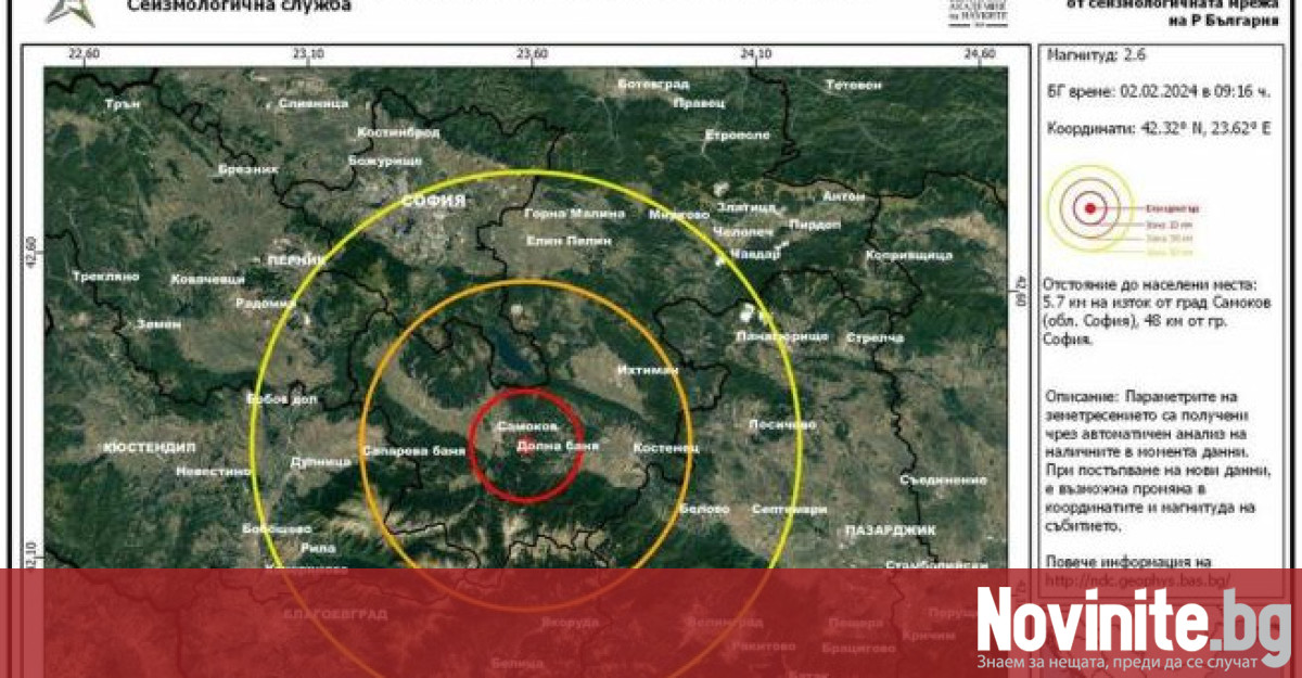 Земетресение с магнитуд 2 6 е регистрирано в петък в района