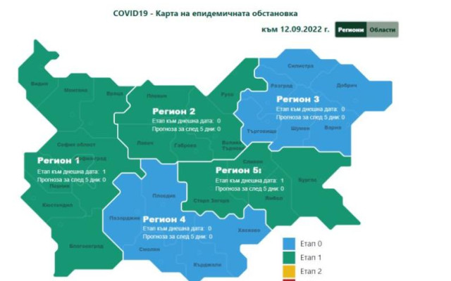 COVID картата на България: Осем области остават в Етап 1