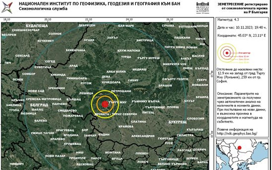 Земетресение с магнитуд 4,3 удари Румъния