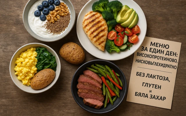 Меню за един ден: високопротеиново, нисковъглехидратно, без лактоза, глутен и бял захар
