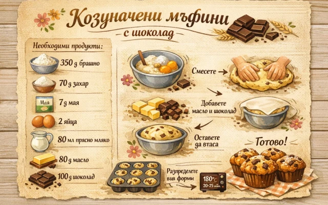 Рецепта за козуначени мъфини с шоколад