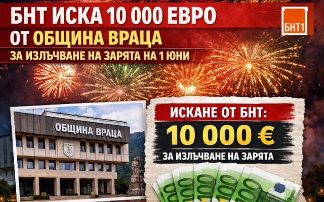 Лакомия до шия! БНТ иска 10 000 евро от Община Враца за излъчване на зарята на 1 юни