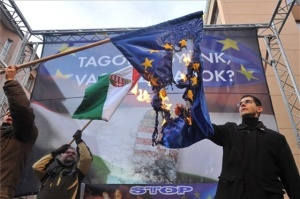 Унгарци подпалиха европейски знамена