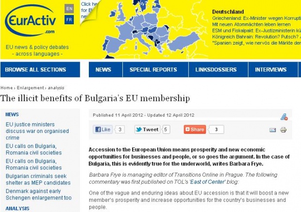 „Юрактив“: Членството в ЕС – нова възможност за престъпността в България