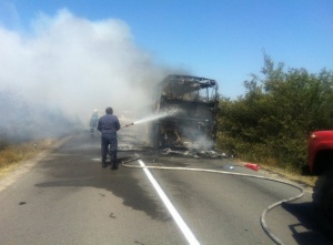 Автобус с румънски туристи се запали край Обзор