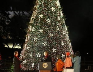 Обама запали светлините на коледнатa елха пред Белия дом
