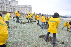 Активисти от „Грийнпийс“ копаят злато пред румънския парламент