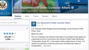 Американското посолство предупреждава за възможна терористична заплаха около хотел Плиска