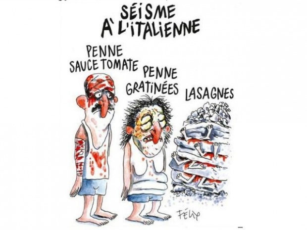 "Шарли ебдо" пусна карикатура на земетресението в Италия, жертвите са изобразени като лазаня