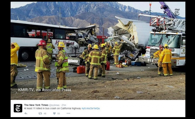 Смъртоносна катастрофа между тир и автобус взе живота на 13 души в Калифорния