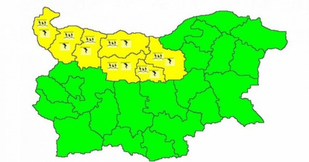 Жълт код за интензивни валежи в Северна България