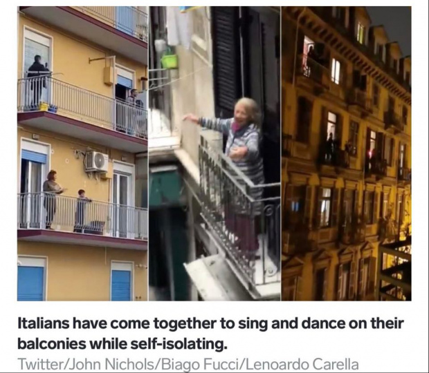 Италианци под карантина пеят и танцуват заедно от балконите и прозорците си (ВИДЕО)