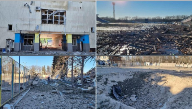 Руска ракетна атака "денацифицира" и стадиона на елитен отбор СНИМКИ