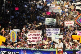 Индианци от племето хуичоле протестират в Мексико Сити срещу 80 миньорски концесии, дадени на две канадски компанни в свещена за тях местност.