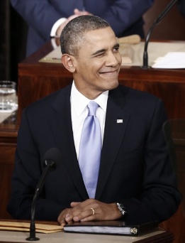 Президентът на САЩ Барак Обама намига на първата дама Мишел Обама по време на речта си „за състоянието на Съюза”, в столицата Вашингтон