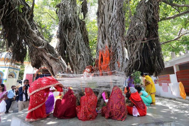 Индийки по време на фестивал се молят за здравето на съпрузите си