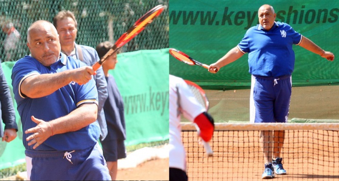 Турнирът по тенис за известни личности започна с победа на двойката Бойко Борисов (на снимката) и Любослав Пенев.